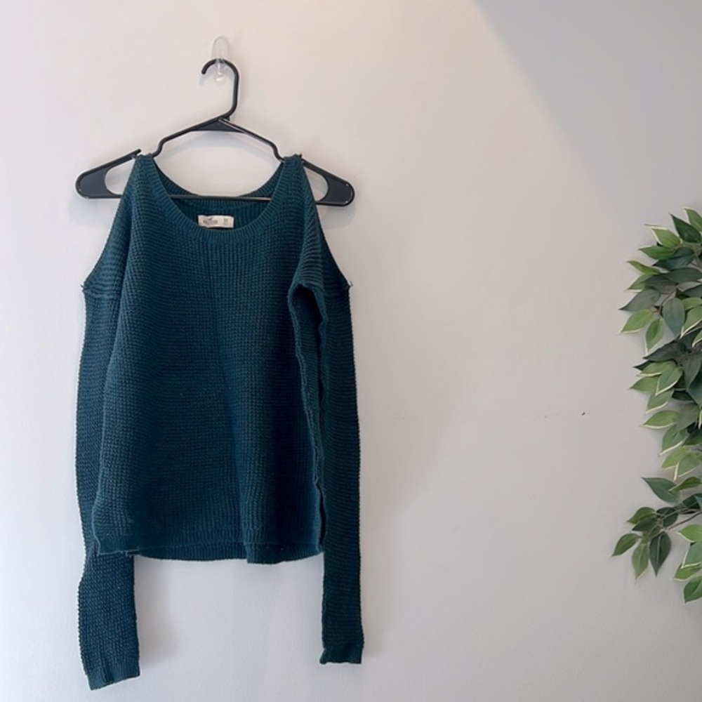 Hollister Cold Shoulder Teal Sweater